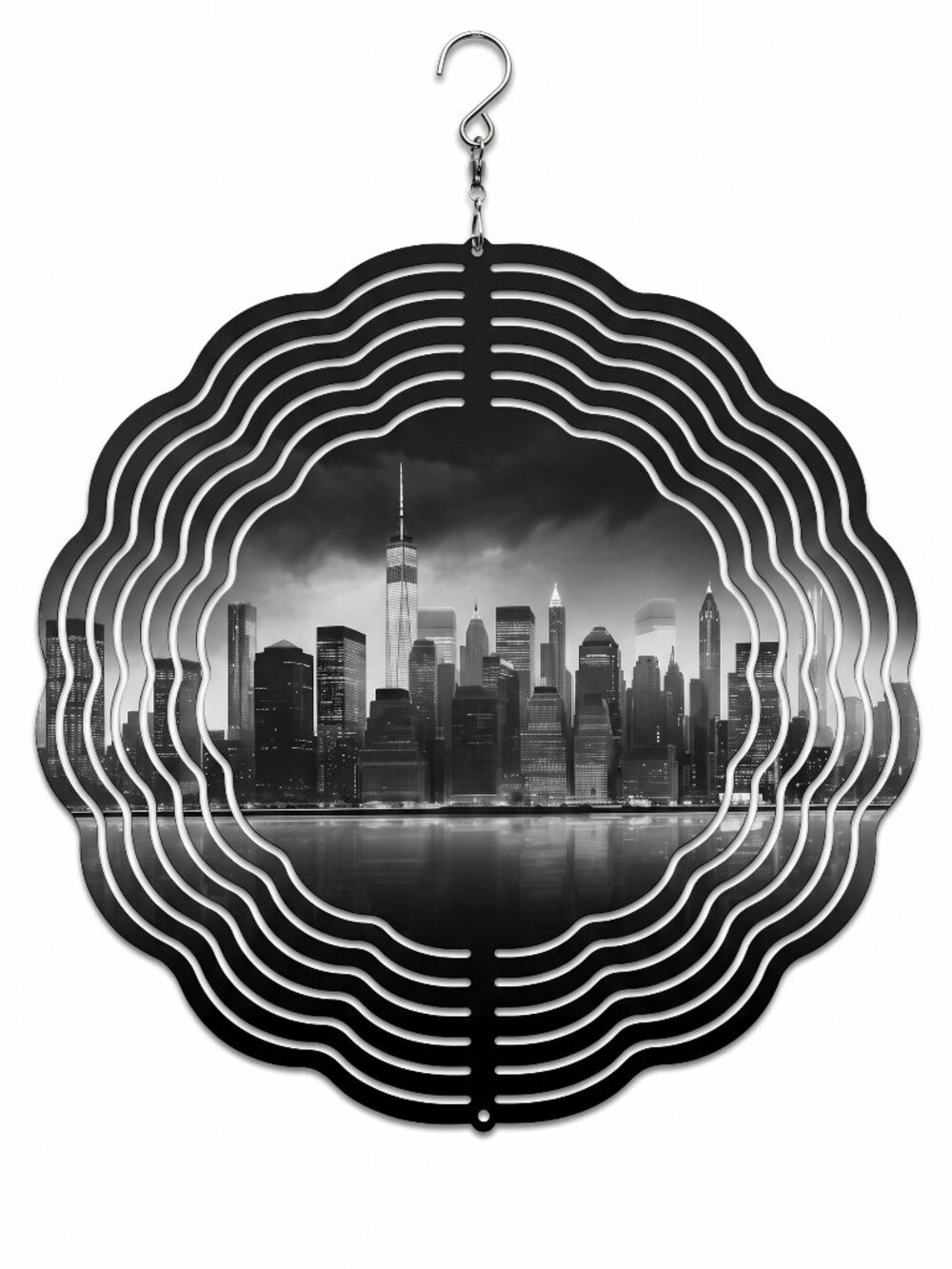 10" New York City Skyline Kinetic Wind Spinner - Hanging Metal Yard Decor